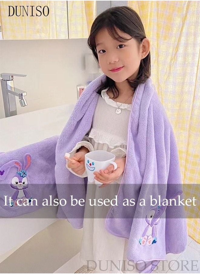 DUNISO 2 pcs Girls Bath Towel Large Kids Bath Towels Cartoon Rabbit Kids Beach Towels Super Absorbent Toddler Body Towel Soft and Cozy Embroidery Kids Bath Towels Purple  - Image 5