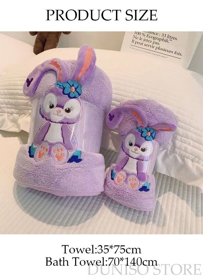DUNISO 2 pcs Girls Bath Towel Large Kids Bath Towels Cartoon Rabbit Kids Beach Towels Super Absorbent Toddler Body Towel Soft and Cozy Embroidery Kids Bath Towels Purple  - Image 4