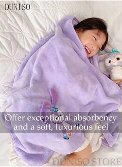 DUNISO 2 pcs Girls Bath Towel Large Kids Bath Towels Cartoon Rabbit Kids Beach Towels Super Absorbent Toddler Body Towel Soft and Cozy Embroidery Kids Bath Towels Purple  - Image 2
