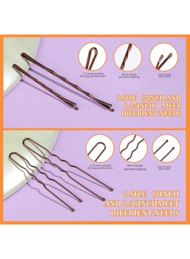 مجموعة 300 قطعة من دبابيس الشعر ودبابيس الشعر - 100 بنية، 100 على شكل حرف U، 100 شرائط شعر - دبابيس بطول 2 بوصة و2.36 بوصة و2.75 بوصة لقصات الشعر المربوطة للنساء - Image 4