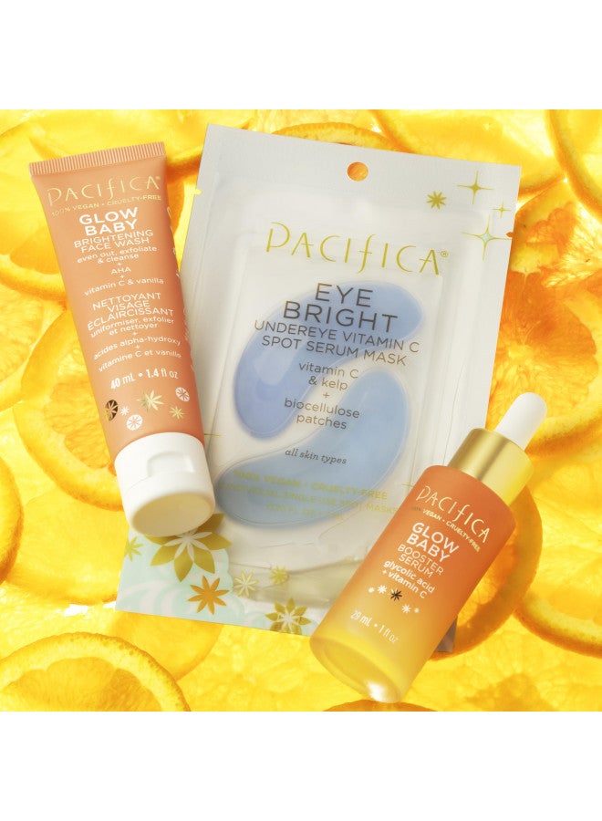 Pacifica Pacifica Beauty | Glow Baby Vitamin C Trial + Value Kit | 3-Piece Skin Care Gift Set | Travel Friendly | Brightening Face Serum, Face Wash/Cleanser, Under Eye Patches | Glycolic Acid, AHA | Vegan  - Image 5