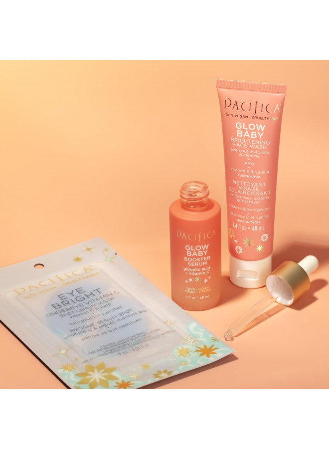 Pacifica Pacifica Beauty | Glow Baby Vitamin C Trial + Value Kit | 3-Piece Skin Care Gift Set | Travel Friendly | Brightening Face Serum, Face Wash/Cleanser, Under Eye Patches | Glycolic Acid, AHA | Vegan  - Image 3