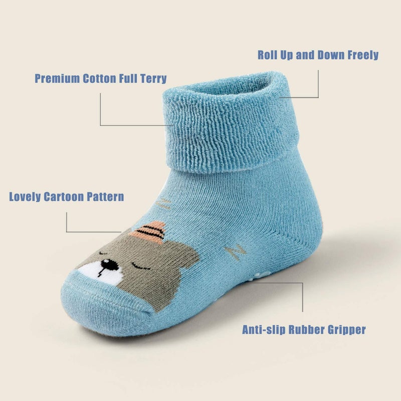 HowJoJo Baby Warm Socks With Grips For Baby Boys Non Slip Winter Socks Baby Girls Thick Crew Socks 6 Pack 12-24 Months Mix 5912 - Image 3