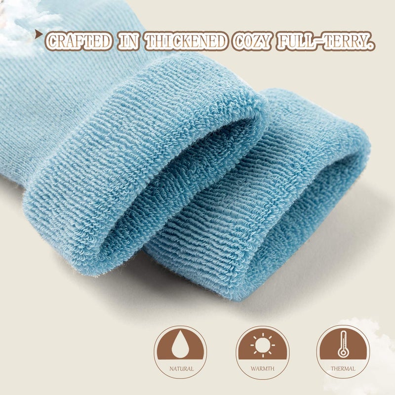 HowJoJo Baby Warm Socks With Grips For Baby Boys Non Slip Winter Socks Baby Girls Thick Crew Socks 6 Pack 12-24 Months Mix 5912 - Image 5