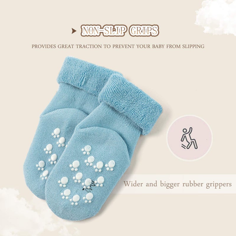 HowJoJo Baby Warm Socks With Grips For Baby Boys Non Slip Winter Socks Baby Girls Thick Crew Socks 6 Pack 12-24 Months Mix 5912 - Image 4