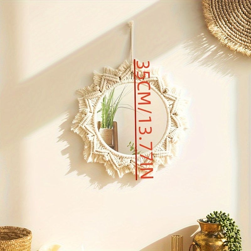 Bohemian Mclamy Hanging Mirror 10 Inch Round Wall Decor With Chains - Image 3