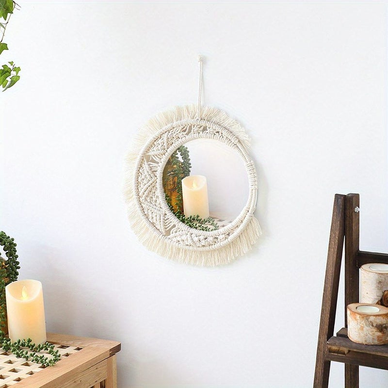 Bohemian Mclamy Hanging Mirror 10 Inch Round Wall Decor With Chains - Image 5