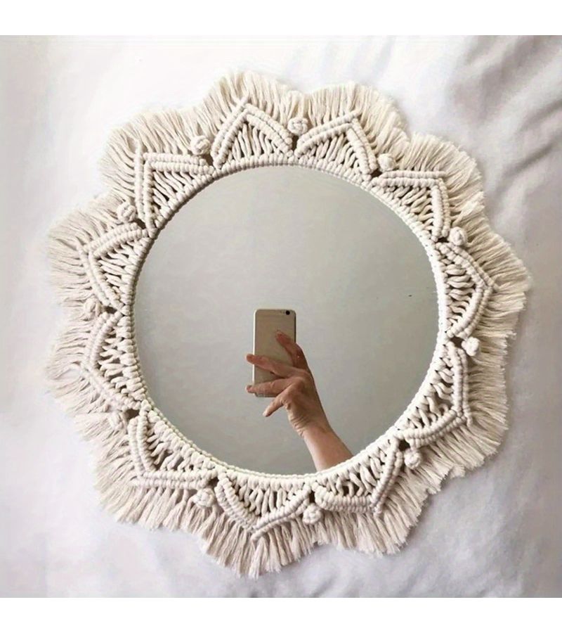 Bohemian Mclamy Hanging Mirror 10 Inch Round Wall Decor With Chains - Image 1