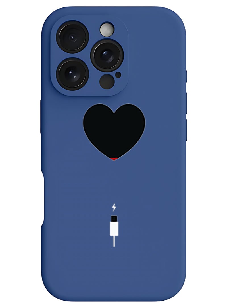 Theodor iPhone 16 Pro Blue Protective Slim Fit Case Liquid Silicone Cover with Full Body Protection Anti-Scratch Shockproof Case For iPhone - Heart Battery Low - Image 1