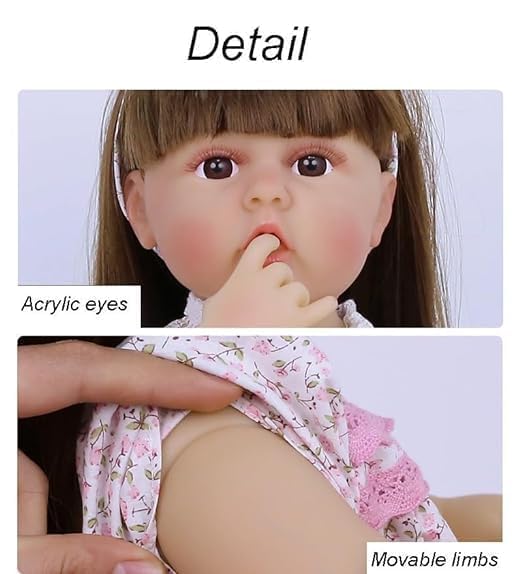 OOTLO Realistic Sound with Sensor & Activities! Lifelike Full Silicone Body Reborn Baby Girl Doll Toy Princess Toddler Bebe with Brown Long Hair Gift for Children - Image 4