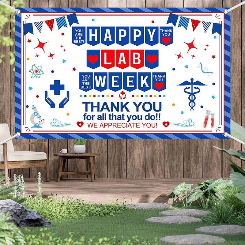 ARS Lab Week Decorations Banner - 70.8x43.3 Inch Thank You for All You Do Sign for Laboratory Workers, We Appreciate You Party Backdrop Decor Photography Supplies Photo Booth Background - Image 3