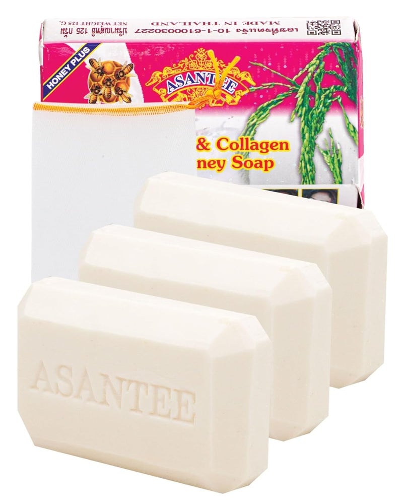 ASANTEE Rice Milk with Collagen and Honey Body Soap 125 g. (Pack of 3)