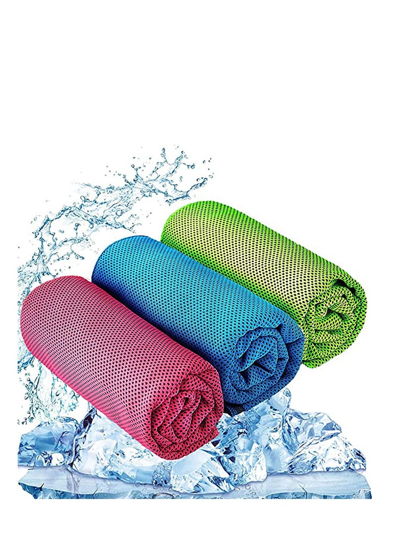 KASTWAVE 3 Pcs Cooling Towel (120 x 30 cm) Cool Cold Towel for Neck, Microfibre Ice Towel, Soft Breathable Chilly Towel for Yoga, Golf, Gym, Camping, Running, Workout & More Activities - Image 1