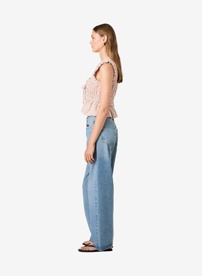 French Connection Women's Petit Ging Almnd Nde Rhodes Pop Ginghm Fltr Slv Top - Image 4