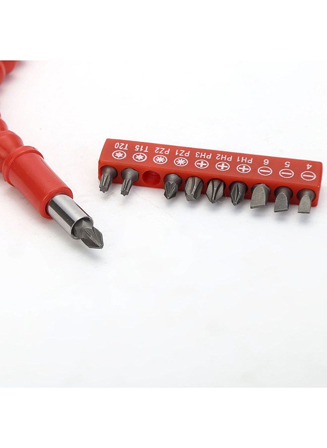 Generic - Flexible Drill Bit Extension 275mm Bendable Soft Shaft with 10Pcs Screwdriver Bit Set 1Pc Magnetic Drill Extension Bar for Home Furniture - Image 1