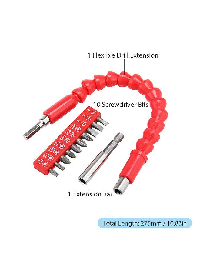 Generic - Flexible Drill Bit Extension 275mm Bendable Soft Shaft with 10Pcs Screwdriver Bit Set 1Pc Magnetic Drill Extension Bar for Home Furniture - Image 1