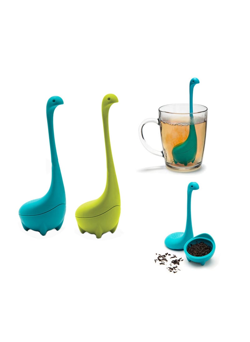 SOLARAE Baby Loose Leaf Tea Infuser, Cute Tea Infuser Strainer, Tea Leak Filter, Cute Tea Gifts - Long Handle Neck, Ball Body Lake Monster Silicone Tea Infuser for Herbal Tea - Image 1