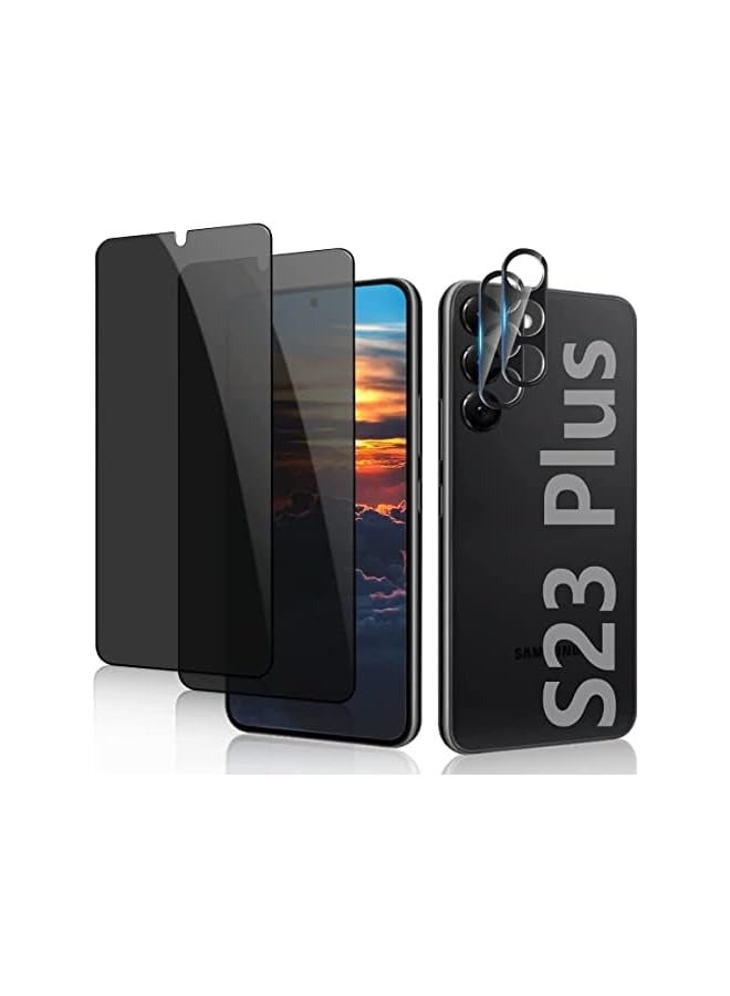 PROMASS [2+2 Pack] Compatible for Galaxy S23 Plus Screen Protector Film 2PCS Privacy Tempered Glass Screen Protector + 2PCS Camera Lens Film [9H Hardness] [ Full Coverage] [Anti-Fingerprints] - Image 1