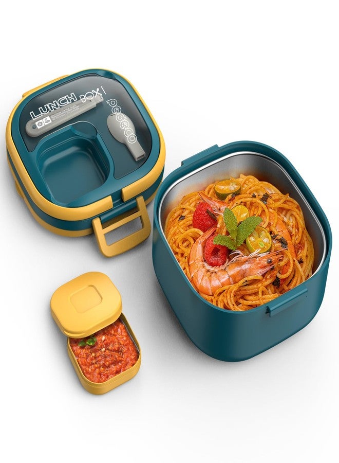 PEDECO Single-Layer Bento Lunch Box for Kids & Adults with Removable Stainless Steel Lunch Container,Dressing Container,BPA-Free,Dishwasher Safe - Includes Utensil(Blue,Non-Insulated) - Image 1