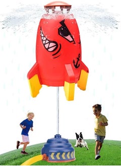 Outdoor Water Sprinkler for Kids and Toddlers - Backyard Red Spinning Water Spray Rocket Toy for Summer Splashing Fun for 3-8 Years Old Boys Girls Gift