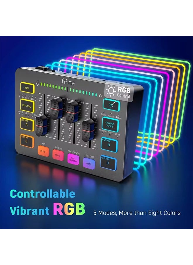 فيفين خلاط صوت للألعاب من FIFINE، خلاط RGB رباعي القنوات مع واجهة ميكروفون XLR، لصوت الألعاب، والبودكاست، وAmpliGame SC3  - Image 3
