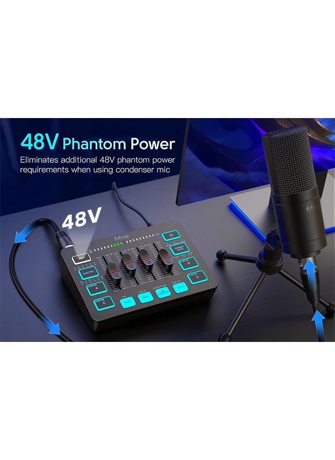 فيفين - خلاط صوت للألعاب من FIFINE، خلاط RGB رباعي القنوات مع واجهة ميكروفون XLR، لصوت الألعاب، والبودكاست، وAmpliGame SC3 - Image 1