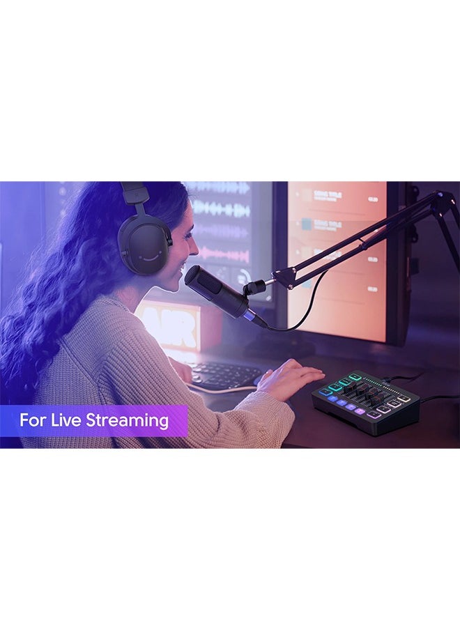 فيفين - خلاط صوت للألعاب من FIFINE، خلاط RGB رباعي القنوات مع واجهة ميكروفون XLR، لصوت الألعاب، والبودكاست، وAmpliGame SC3 - Image 1