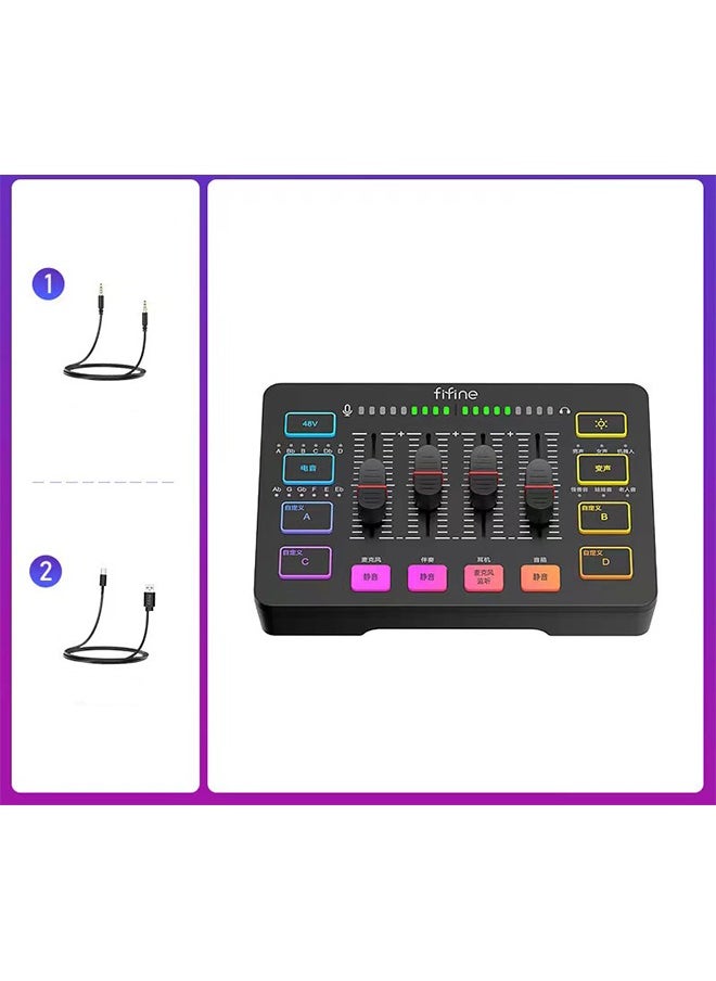 فيفين خلاط صوت للألعاب من FIFINE، خلاط RGB رباعي القنوات مع واجهة ميكروفون XLR، لصوت الألعاب، والبودكاست، وAmpliGame SC3  - Image 1