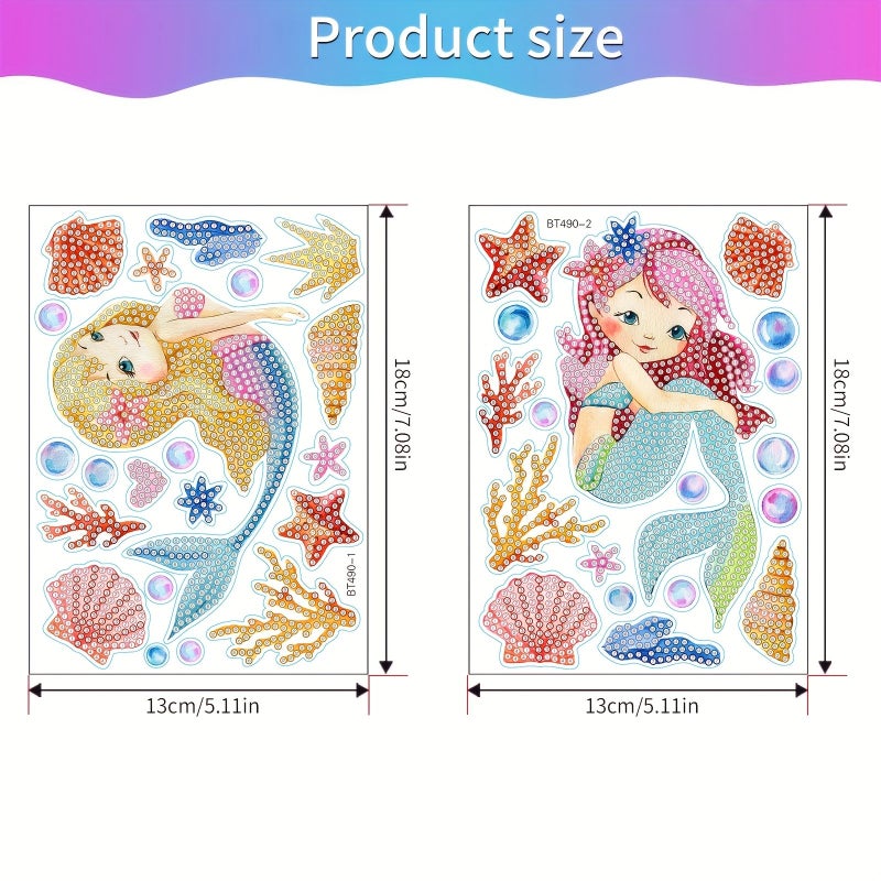 39 Pieces Mermaid Diamond Painting Stickers DIY Craft Kit Phone Water Bottle Decoration Acrylic Round Rhinestones Art - Image 2