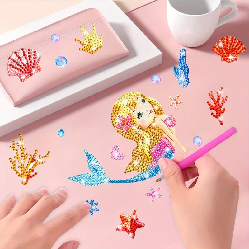 39 Pieces Mermaid Diamond Painting Stickers DIY Craft Kit Phone Water Bottle Decoration Acrylic Round Rhinestones Art - Image 5