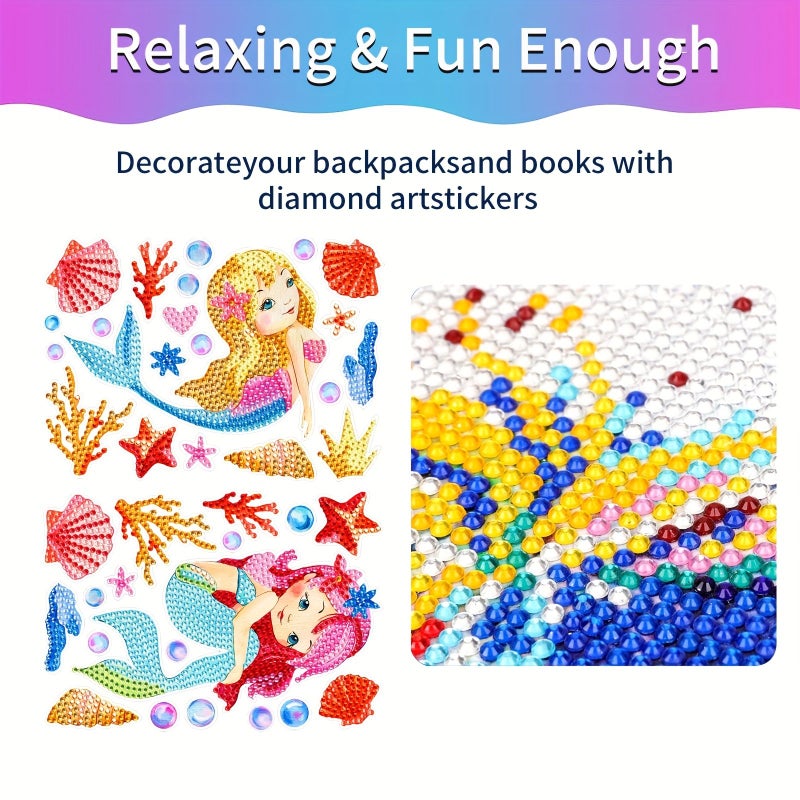 39 Pieces Mermaid Diamond Painting Stickers DIY Craft Kit Phone Water Bottle Decoration Acrylic Round Rhinestones Art - Image 4