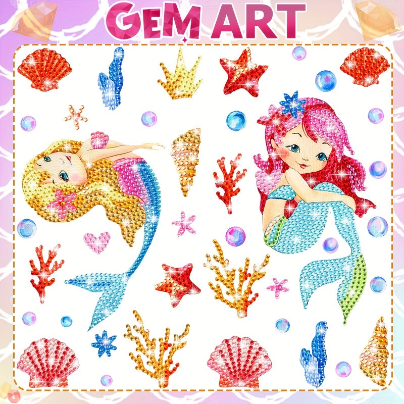 39 Pieces Mermaid Diamond Painting Stickers DIY Craft Kit Phone Water Bottle Decoration Acrylic Round Rhinestones Art - Image 3
