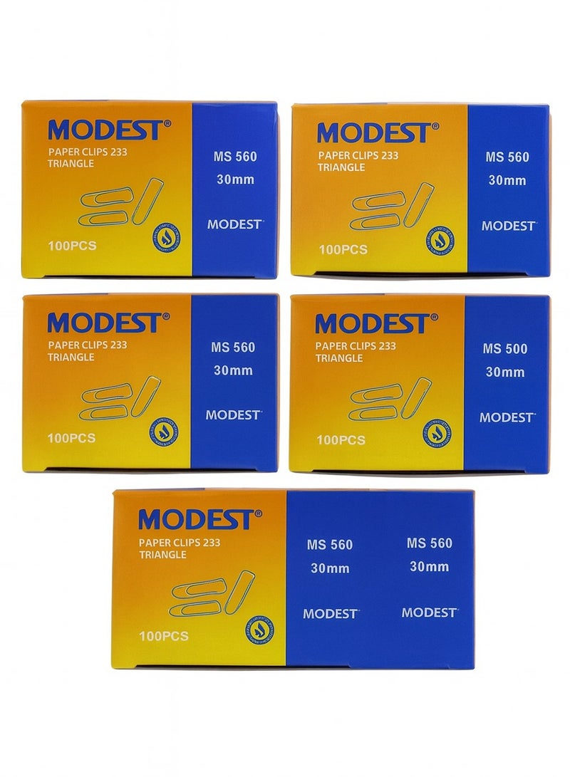 موديست مشابك ورق مودست فولاذية 233 – 30 ملم، 100 قطعة في كل علبة – عبوة من 5، MS560 - Image 1