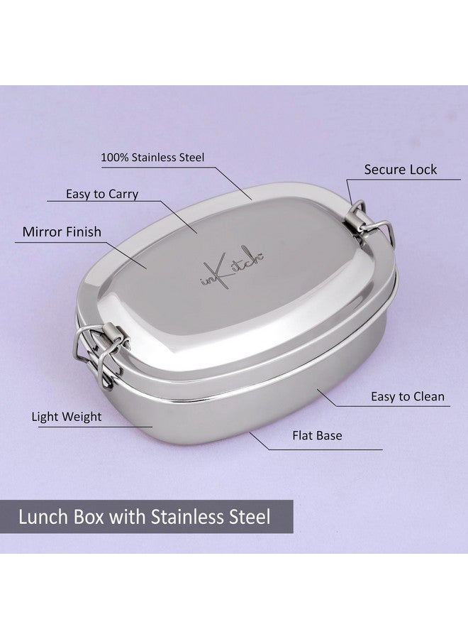 inKitch Stainless Steel Tiffin Box for Kids | Stainless Steel Lunch Box for Kids & Office | Rectangle Lunch Box/Tiffin with Inner Box and Locking Clip, 750ML, Silver (Round, 650) - Image 5
