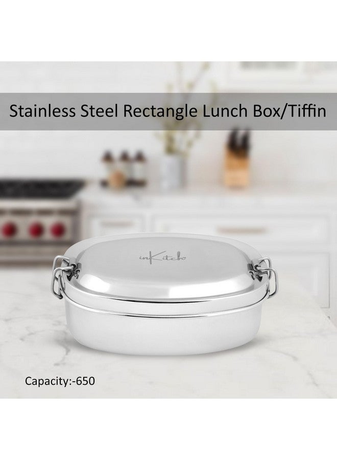 inKitch Stainless Steel Tiffin Box for Kids | Stainless Steel Lunch Box for Kids & Office | Rectangle Lunch Box/Tiffin with Inner Box and Locking Clip, 750ML, Silver (Round, 650) - Image 2