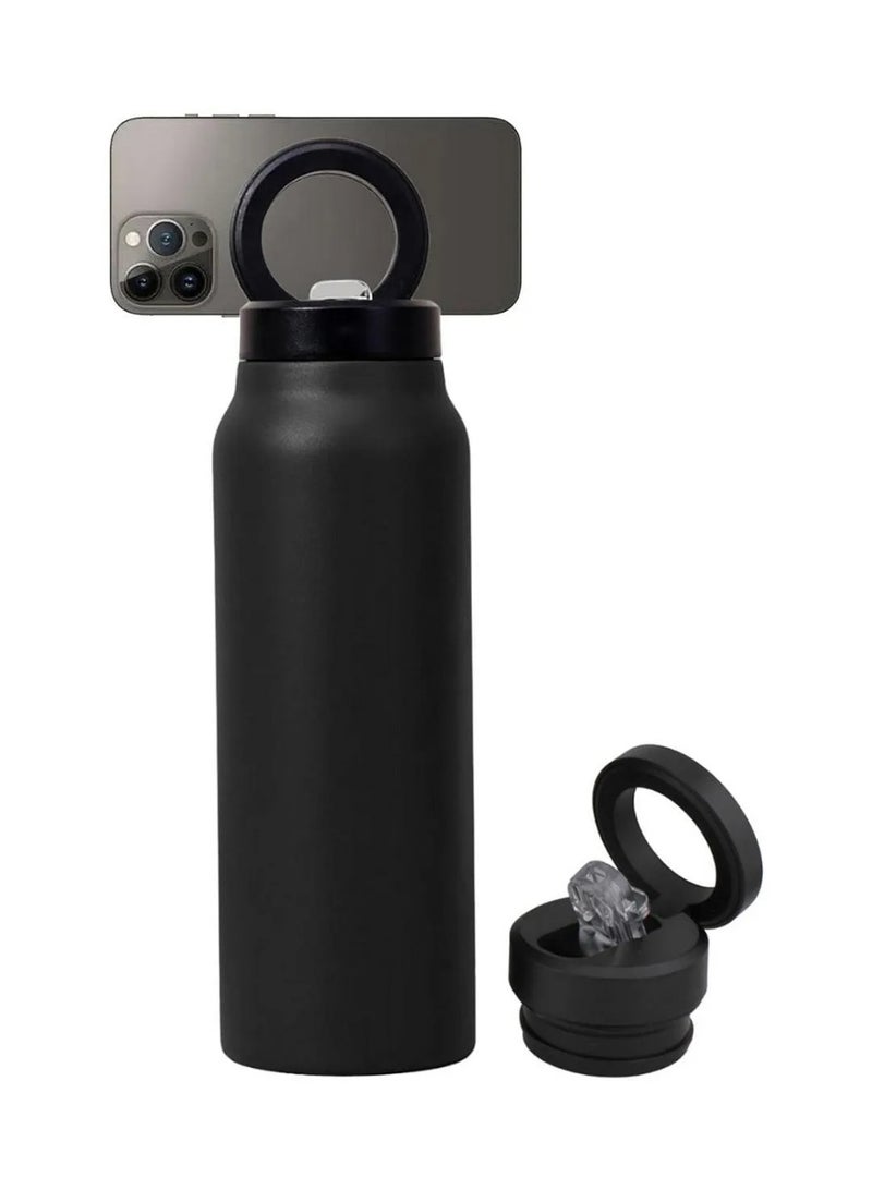 بلو فاير زجاجة مياه عازلة من الفولاذ المقاوم للصدأ سعة 720 مل مع حامل هاتف مغناطيسي قابل للتعديل بزاوية 90° | نظام غطاء مزدوج (غطاء شرب بالقشة + غطاء محكم) | تحافظ على البرودة لمدة 24 ساعة والحرارة لمدة 8 ساعات | خالية من BPA ومضادة للتسرب وآمنة للغسل في غسالة الصحون مثالية للنادي، المكتب، المدرسة والرحلات - Image 1