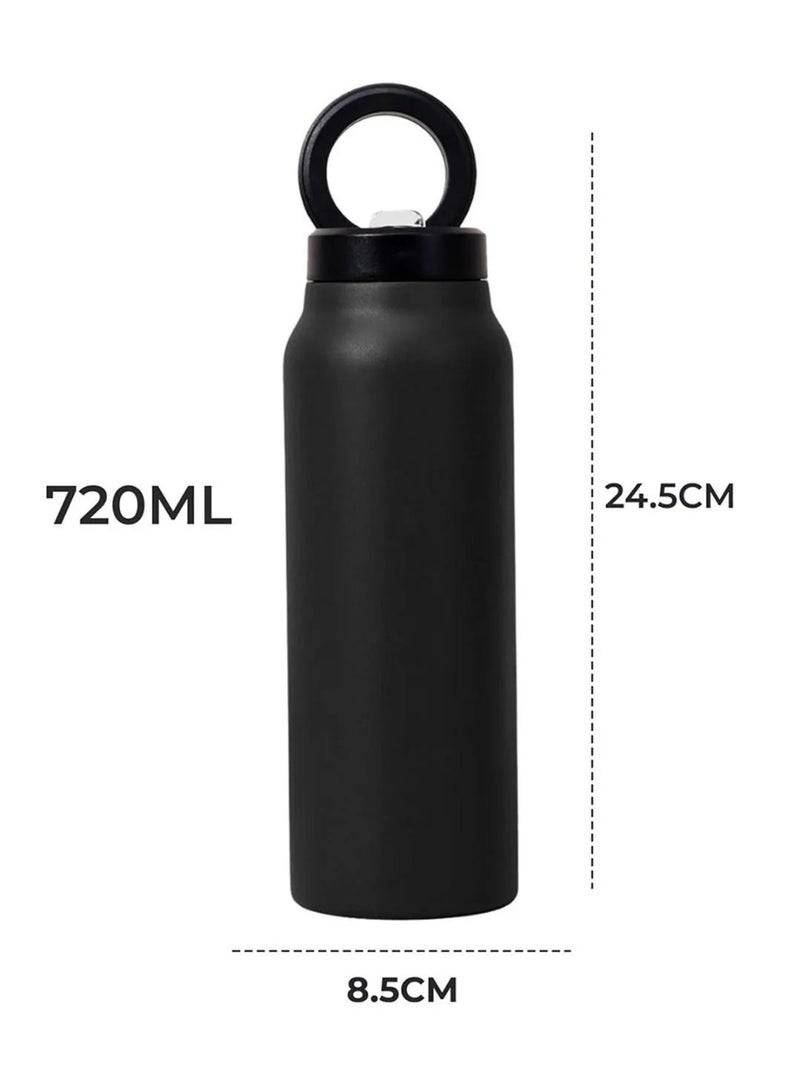 بلو فاير زجاجة مياه عازلة من الفولاذ المقاوم للصدأ سعة 720 مل مع حامل هاتف مغناطيسي قابل للتعديل بزاوية 90° | نظام غطاء مزدوج (غطاء شرب بالقشة + غطاء محكم) | تحافظ على البرودة لمدة 24 ساعة والحرارة لمدة 8 ساعات | خالية من BPA ومضادة للتسرب وآمنة للغسل في غسالة الصحون مثالية للنادي، المكتب، المدرسة والرحلات - Image 3