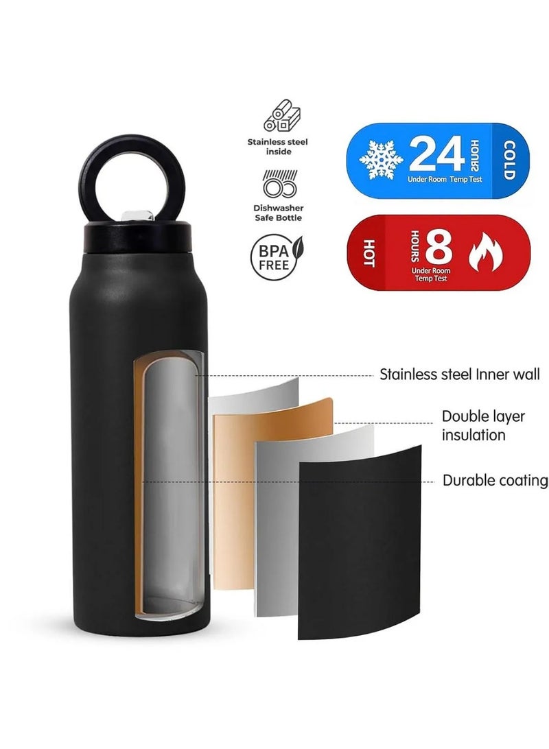 بلو فاير زجاجة مياه عازلة من الفولاذ المقاوم للصدأ سعة 720 مل مع حامل هاتف مغناطيسي قابل للتعديل بزاوية 90° | نظام غطاء مزدوج (غطاء شرب بالقشة + غطاء محكم) | تحافظ على البرودة لمدة 24 ساعة والحرارة لمدة 8 ساعات | خالية من BPA ومضادة للتسرب وآمنة للغسل في غسالة الصحون مثالية للنادي، المكتب، المدرسة والرحلات - Image 5