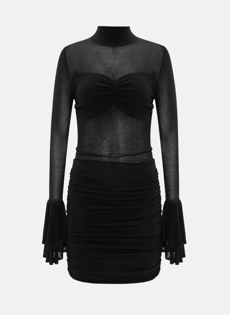 Lichi Semi-transparent mini dress with flounces on the cuffs