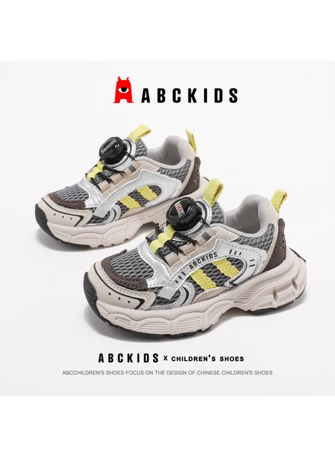 Abc Kids Uni Kids Autumn Running Shoes Breathable Mesh Casual Sports Shoes With Dial Buckle Beige Brown Size 36 - Image 1