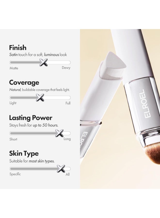 ELROEL Blanc Cover Cream Stick V Korean Color-Changing Foundation with Volufiline, Dual-Ended with Detachable Brush, Medium to Full Coverage Dewy Finish - Image 2