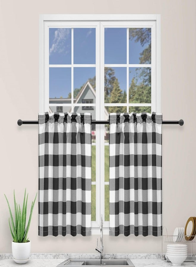 Simple Deluxe 2 PCS Buffalo Check Kitchen Tier Curtains, Plaid Gingham Short Curtain for Half Cafe Windows, 26" W x 24" L, Black&White - Image 1