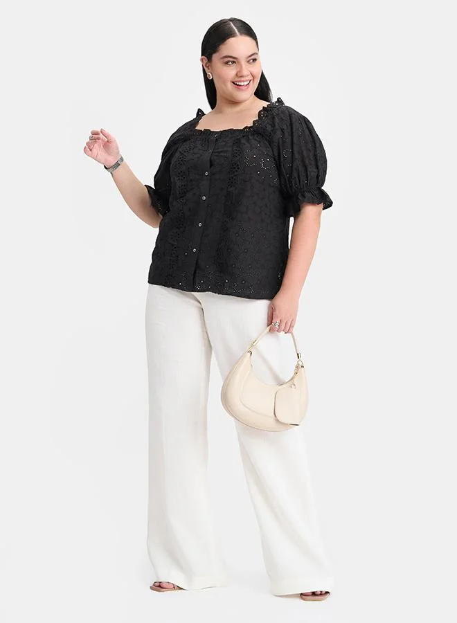 Virgio VIRGIO 100% Cotton Puff Sleeve Lace Top