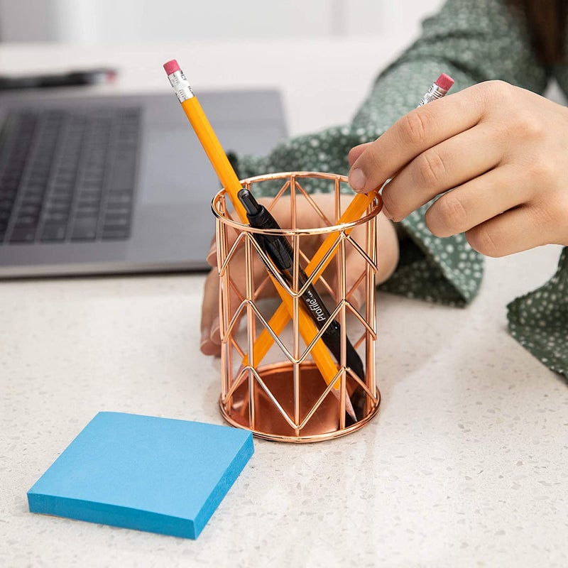 CentraLit حامل أقلام أنيق لتنظيم المكتب، طاولة الدراسة، هدايا المدارس، منظم مكتب النساء، حامل فرش المكياج، ملحقات طاولة المكتب (ذهبي وردي) - Image 2