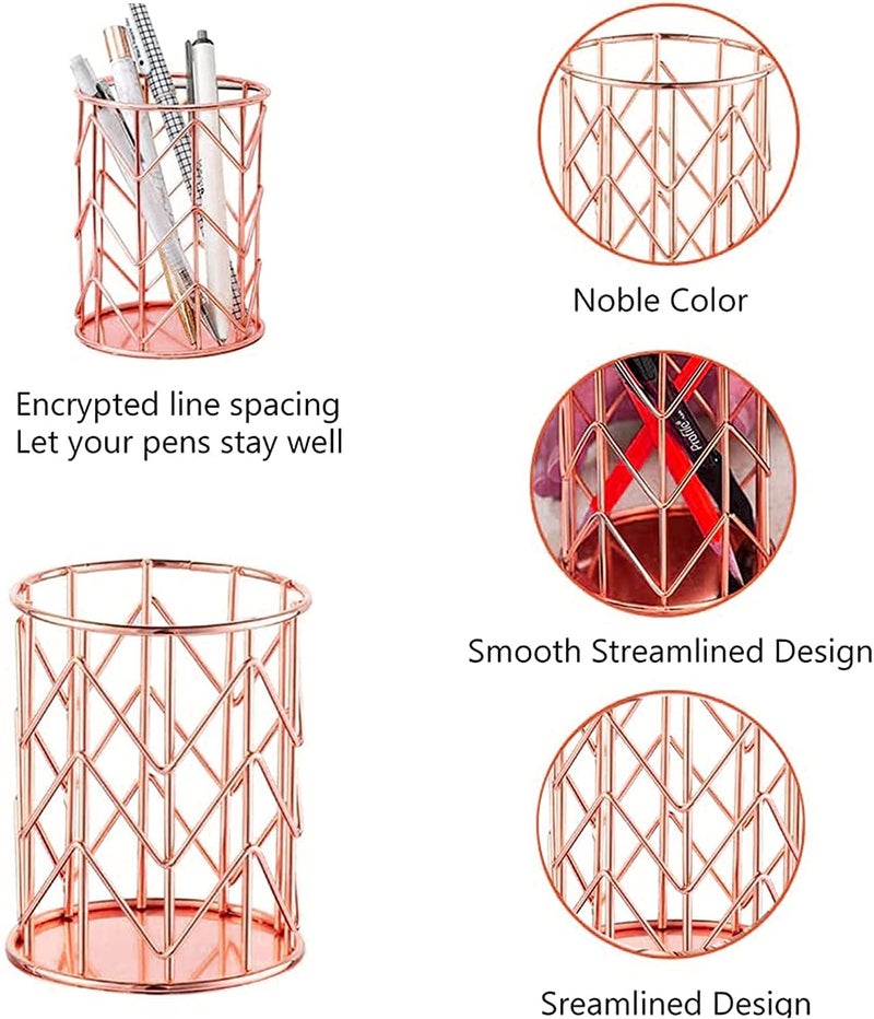 CentraLit حامل أقلام أنيق لتنظيم المكتب، طاولة الدراسة، هدايا المدارس، منظم مكتب النساء، حامل فرش المكياج، ملحقات طاولة المكتب (ذهبي وردي) - Image 3