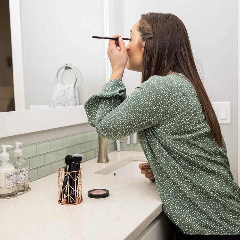 CentraLit حامل أقلام أنيق لتنظيم المكتب، طاولة الدراسة، هدايا المدارس، منظم مكتب النساء، حامل فرش المكياج، ملحقات طاولة المكتب (ذهبي وردي) - Image 5