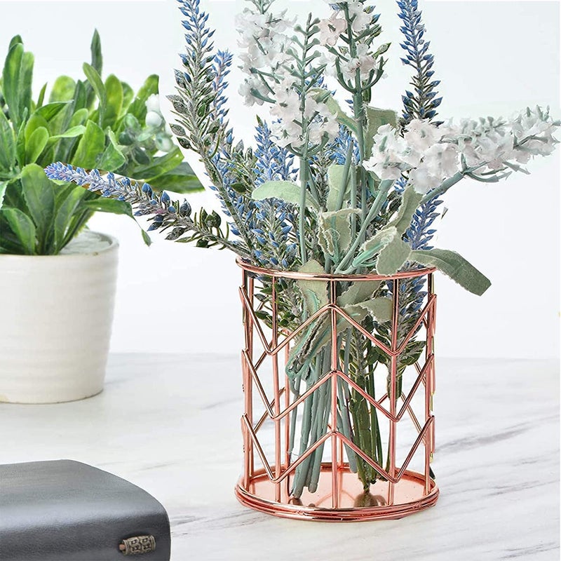 CentraLit حامل أقلام أنيق لتنظيم المكتب، طاولة الدراسة، هدايا المدارس، منظم مكتب النساء، حامل فرش المكياج، ملحقات طاولة المكتب (ذهبي وردي) - Image 4