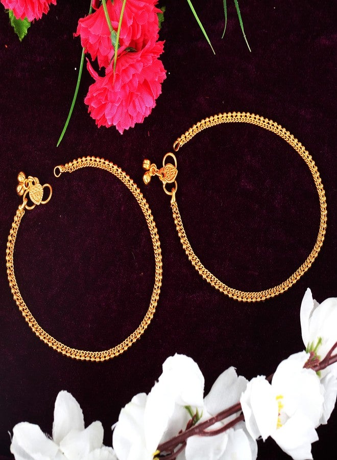 MEENAZ Traditional Simple ethnic 1 Gram Micro gold daily use Foot Single Leg Chain Golden Anklets Ghungroo payal combo for girls women ladies bridal pajeb Payjeb Painjan Pattilu -ANKLET PAYAL-AME024 - Image 2