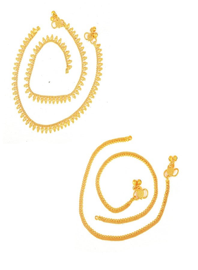 MEENAZ Traditional Simple ethnic 1 Gram Micro gold daily use Foot Single Leg Chain Golden Anklets Ghungroo payal combo for girls women ladies bridal pajeb Payjeb Painjan Pattilu -ANKLET PAYAL-AME024 - Image 1