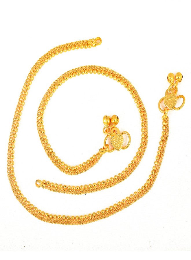 MEENAZ Traditional Simple ethnic 1 Gram Micro gold daily use Foot Single Leg Chain Golden Anklets Ghungroo payal combo for girls women ladies bridal pajeb Payjeb Painjan Pattilu -ANKLET PAYAL-AME024 - Image 5
